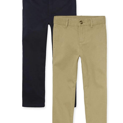 Pantalon chino extensible pour garçon The Children's Place, couleur lin/bleu azur, lot de 2, taille 14