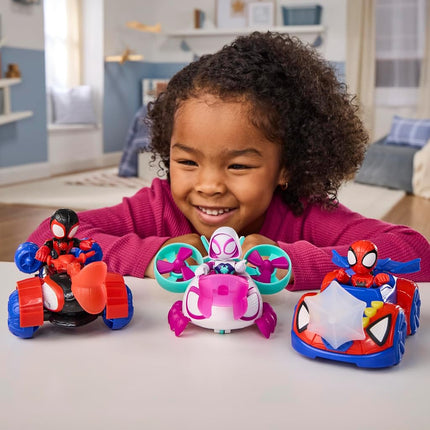 Marvel Spidey and his Amazing Friends Action Figure and Toy Vehicle 3 Pack, 3 Poseable 3-Inch Figures, 3 Vehicles, 3 Accessories, Super Hero Toys, 3+, Red