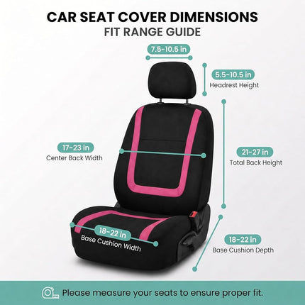 FH Group Car Seat Covers Front Set in Cloth - Car Seat Covers for Low Back Car Seats with Removable Headrest, Universal Fit,Automotive Seat Covers,Washable Car SeatCover for SUV,Sedan,Van Pink
