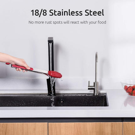U-Taste 315℃ Heat Resistant Silicone Kitchen Tong 7/9/12in (Scarlet)