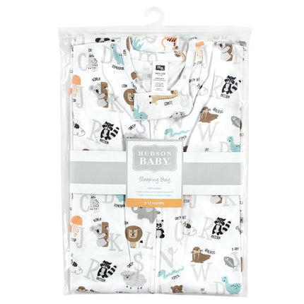 Hudson Baby Unisex Baby Cotton Sleeveless Wearable Sleeping Bag, Sack, Blanket, Alphabet Animals, 6-12 Months