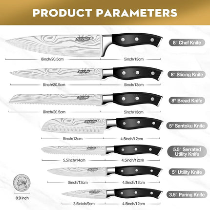 SCOLE® 7-Piece Kitchen Knife Set, Professional Chef Knife Sets Premium 1.4116 German Stainless Steel Knives Set Ultra Sharp Knife Set for Kitchen, Ergonomic Full Tang Handle Triple Rivet, Gift Box