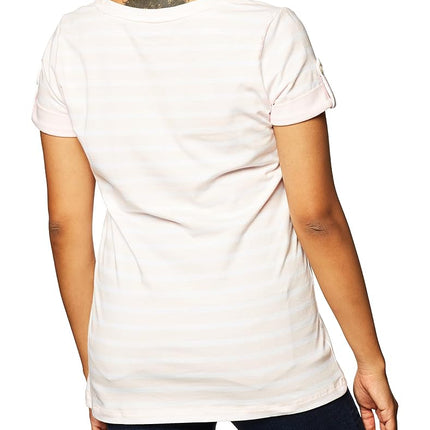 Nautica Women's Easy Comfort V-Neck Striped Supersoft Stretch Cotton T-Shirt, Cradle Pink, XL