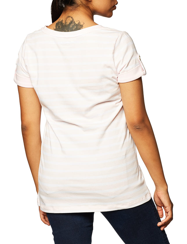 Nautica Women's Easy Comfort V-Neck Striped Supersoft Stretch Cotton T-Shirt, Cradle Pink, Medium