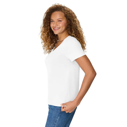 Hanes Women's Short Sleeve Nano-T V-Neck Tee, White, Small
