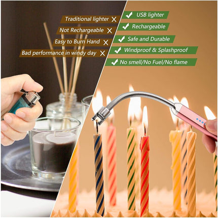 MEIRUBY Electric Arc Lighter USB Rechargeable Candle Camping BBQ Christmas Stocking Stuffers Gifts for Men Women Rose Gold