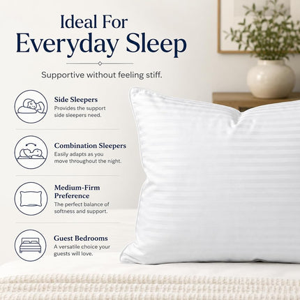 East Coast Bedding Balanced Dream Almohada de plumas de ganso 50/50, tamaño Queen, 50x75 cm, soporte medio con funda 100% algodón – Paquete individual