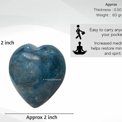 Amazing Gemstone Green Apatite Crystal Heart Palm Stone - Pocket Massage Worry Stone for Natural Body Chakra Balancing, Reiki Healing and Crystal Grid
