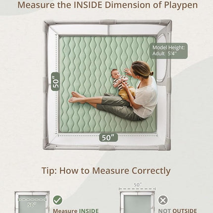 Blissful Diary Baby Play Mats for Floor, 127×127cm Crawling Mat, Thicken Soft Padding Foam Playmats for Babies and Toddlers Infants, Foldable and Machine Washable, Sage Green