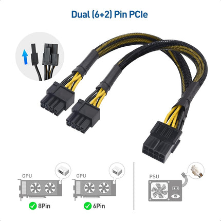 Cable Matters 2-Pack, 8 Pin to Dual (6+2) Pin PCIe Power Adapter Cable - 9 Inches