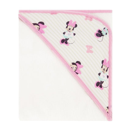 Disney Cudlie Baby Girl Minnie Mouse 2 Pack Rolled/Carded Hooded Towels in Tiny Stripe Print