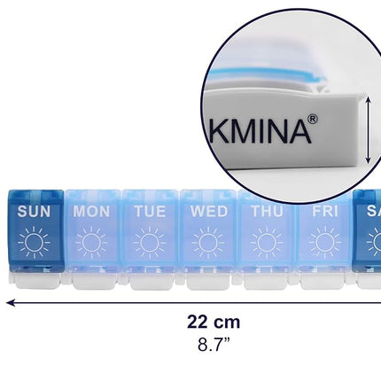 KMINA - Weekly Pill Organizer 3 Times a Day, Pill Box 7 Day 3 Times a Day, Pill Organizer Weekly, Medicine Organizer Box, Extra Large Pill Organizer, Vitamin Organizer Container - Made in Europe