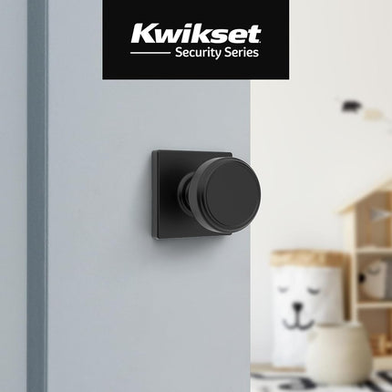 Kwikset Maven Interior Passage Door Knob, Square Handle for Closet and Hallway Doors, Non-Locking Doorknob in Matte Black, with Microban Protection