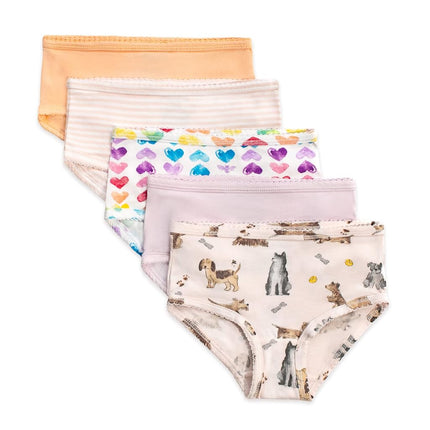 Burt's Bees Baby Toddler Girls' Underwear, Organic Cotton Panties, Tag-Free Comfort Briefs, Pack of 5, Puppies & Rainbows, 6 Years