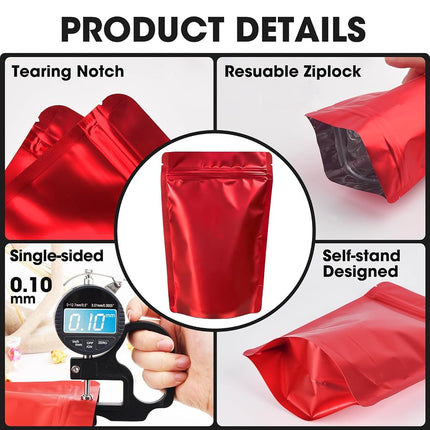 120pcs 7.1"x10.2" Mylar Bags for Food Storage,Smell Proof Bag Resealable Food Storage Bags for Small Business, Treat Snack Stand-up Foil Pouch Packaging Freeze Dried Candy Bag（Red）