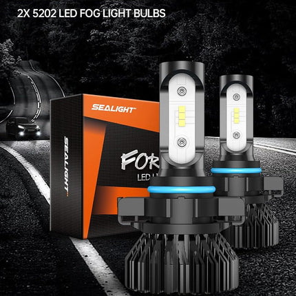 SEALIGHT 5202 LED Fog Light Bulbs, 14000Lumens 600% Brighter 6500K Cool White, Ultra Wide Angle Design, Plug and Play Non-Polarity, Waterproof, Dustproof, 2-Pack for Cars, Trucks, SUVs