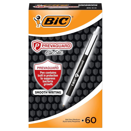 Bic PrevaGuard Clic Stic Ballpoint Pen Contains Built-in Protection On the Pen To Suppress Bacteria Growth, Black, 60-Count