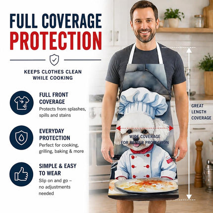 Caroline's Treasures Bichon Frise The Chef Apron Cooking Kitchen Server Baking Crafts Gardening for Adult Women Men, Unisex, Large, Multicolor