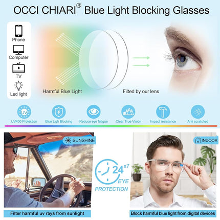 OCCI CHIARI Blue Light Blocking Reading Glasses for Men +1.5 XL Clean Readers(+1.0 +1.25 +1.5 +1.75 +2.0 +2.25 +2.5 +2.75 +3.0)