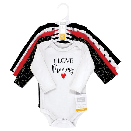 Hudson Baby unisex-baby Cotton Long-sleeve Bodysuits, Girl Mommy Red Black, Newborn