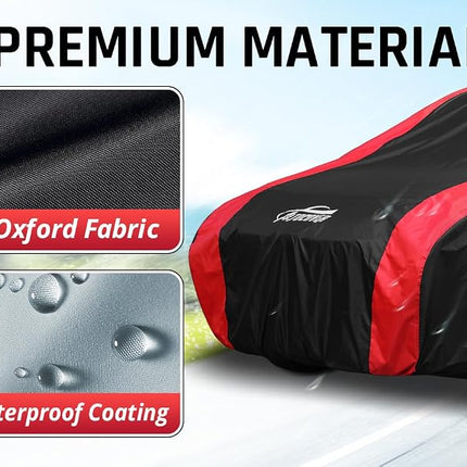AltoCover Small Car Cover All Weather Protection with Red Stripe Design,Hatchback Car Cover Universal Fit Nissan Leaf, Honda Civic Hatchback, Mazda 3 Hatchback, VW Golf, Toyota Corolla Hatchback