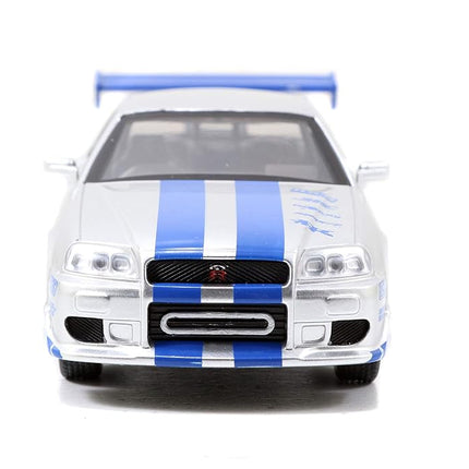 Fast & Furious Brian's Nissan Skyline GT-R R34 Silver & Nissan GT-R R34 Blue 1:32 Die Cast Car, Toys for Kids and Adults