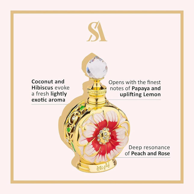 Swiss Arabian Layali Rouge For Women- Floral, Fruity, Gourmand Concentrated Perfum Oil- Luxury Fragrance From Dubai- Long-Lasting Perfume With Papaya, Lemon, Peach, Rose, Coconut, Hibiscus Notes-15ml