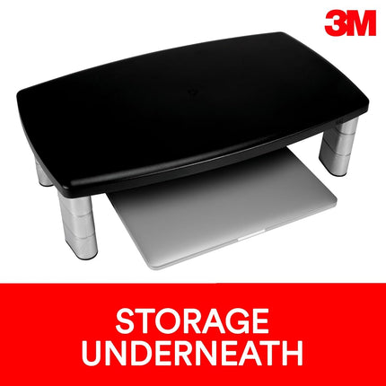 3M Office Adjustable Monitor Stand, 50.8 x 30.48 x 14.9 cm - Black/Silver
