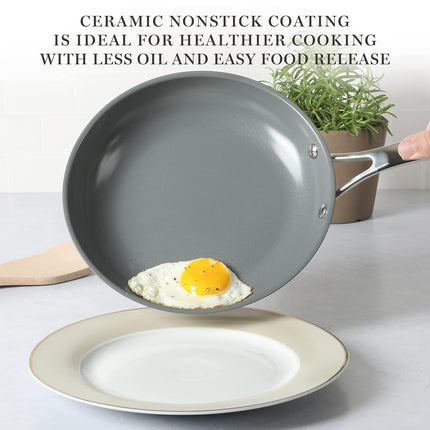 Martha Stewart Delaroux 10 Piece Stainless Steel Pots and Pans Kitchen Cookware Set w/PFAs Free Premium Nonstick Ceramic Interior