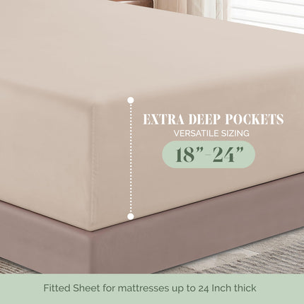 Elegant Comfort Luxurious 1500 Premium Hotel Quality Microfiber 4-Piece Sheet Set, 18-24 Inches Deep - Extra Deep Pocket Sheets - Ultra Soft 4PC Deep Pocket Sheets, King, Cream
