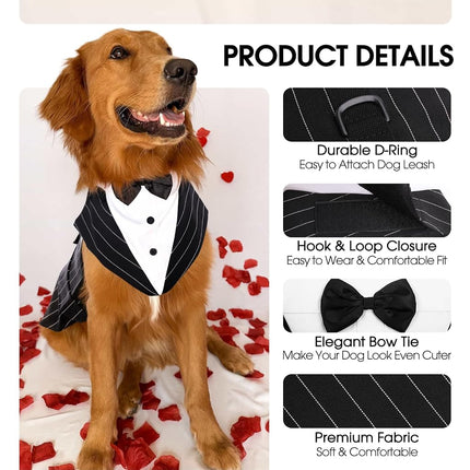 Kuoser Dog Tuxedo Dog Suit and Bandana Set, Dogs Tuxedo Wedding Party Suit, Dog Prince Wedding Bow Tie Shirt Formal Dog Wedding Attire for Large and Medium Dogs Golden Retriever Samo Bulldogs