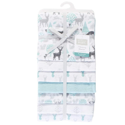 Hudson Baby Unisex Baby Cotton Flannel Receiving Blankets, 7-Pack, Linocut and Woodland Neutral, One Size