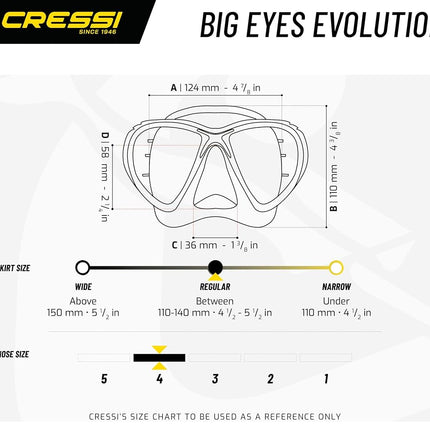 Cressi Big Eyes Evolution Snorkel Mask - Adult Snorkel Set & Quick-Adjust Buckles - Silicone Skirt & Scuba Ready - Low-Volume Scuba Mask - Dark Yellow - One Size