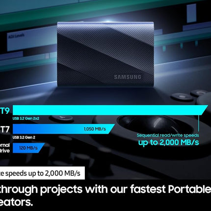 SAMSUNG T9 4TB, Portable SSD, up to 2000MB/s, USB 3.2 Gen 2x2 (20Gbps) NVMe