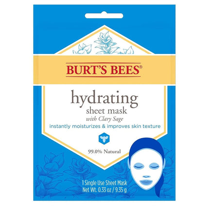 Burt's Bees Hydrating Face Mask with Clary Sage, Single Use Sheet Mask, 6 Count (Package May Vary)