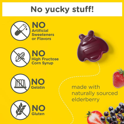 Zarbee's No Sugar Coating Elderberry Gummies for Kids, Daily Immune Support* Gummies with Vitamins C, D3 & Zinc to Support a Healthy Immune System*, No Artificial Flavors, Ages 2+, 42 ct