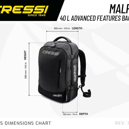 Cressi Malpelo Premium Backpack - Sporty, Lightweight and Compact Casual Backpack, Black, 40 L, Unisex Adult