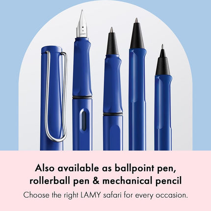 LAMY safari blue - Fountain Pen with ergonomic grip & polished steel nib in size M - ideal for any Writing & Calligraphy - including LAMY T 10 blue cartridge - Right-Handed