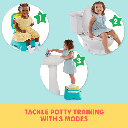Sesame Street Cookie Monster Terrific 3-in-1 Potty Training Chair, Toilet Seat Trainer, and Step Stool, Easy Clean, Pretend Flush Handle, Gender Neutral