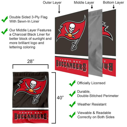 Drapeau de maison double face des Buccaneers de Tampa Bay