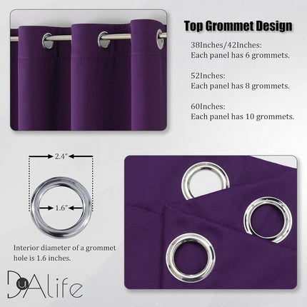 DUALIFE Purple Blackout Curtains for Kitchen Windows, Thermal Insulated Blackout Curtains for Bedroom, 38x45 Inch, Set of 2