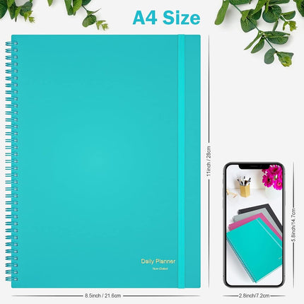 Planner Undated, Asten Daily Agenda with to Do List, Hourly Schedules for Women and Men, Spiral Appointment Book Elastic Closure, Inner Pocket 8.5'' x 11'' (Blue) RIJIHUABEN-A4-LAN