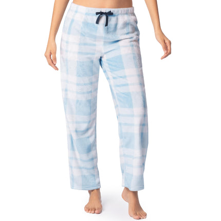 Fruit of the Loom Women's Sueded Jersey Crew Top and Fleece Pant Sleep Set, Navy/Snow Plaid, M