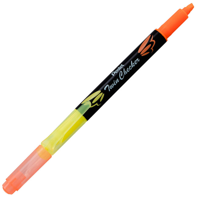 Pentel Twin Checker Marcador doble, punta biselada, tinta amarilla/naranja, paquete de 12 (SLW8-GF)