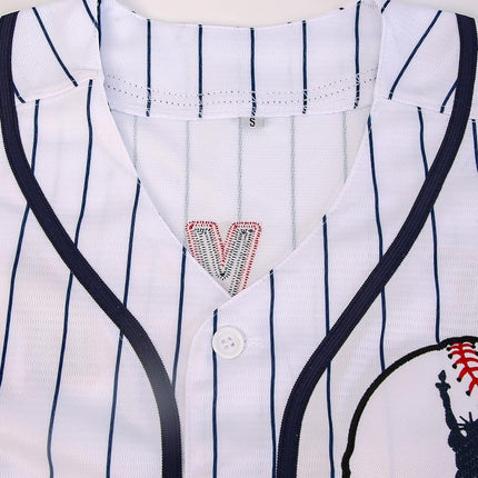 Stitched New York 99 Baseball Jerseys Shirts Hip Hop Button Down Men's Clothing for Party Xmas Gift, White Pinstriped, S