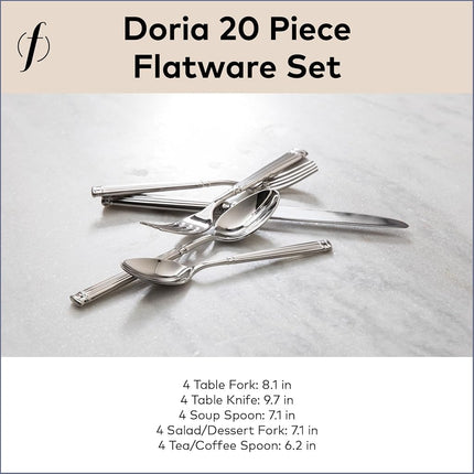 Fortessa Doria Stainless Steel 20 Piece Flatware Set