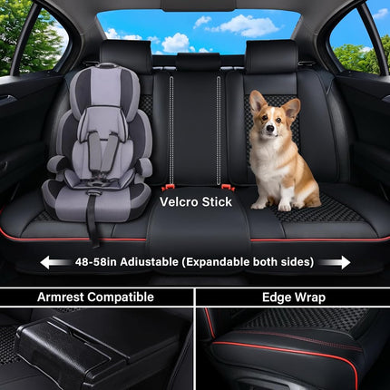 Fundas de asiento delantero Coverado, fundas de asiento impermeables para coche, protectores de asiento de coche convertibles 2 en 1 ajuste universal para la mayoría de coches, SUV y camiones (negro y rojo)