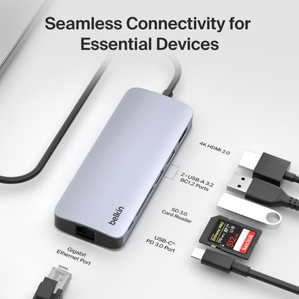Belkin USB-C Hub 6 in 1 100W PD 4K HDMI, Ethernet & SD