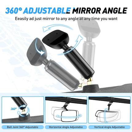 Nilight UTV Rear View Mirror 12inch Wide Clear Convex Center Mirror with 1.75" to 2" Clamps Adjustable 360 Degree for Polaris RZR PRO XP R Pioneer 1000 Can Am Maverick X3 Kawasaki