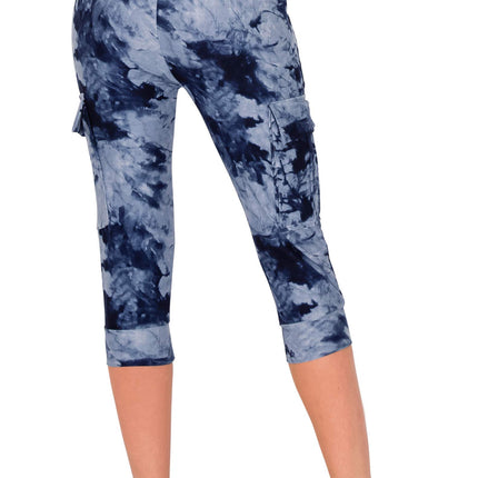 ALWAYS Pantalones Deportivos Capri Jogger Tie Dye para Mujer - Corte Ajustado Ligeros Premium Suaves Elásticos Bolsillos Pantalones 1911 Azul Marino M